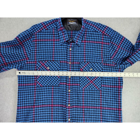 Vintage Backpacker‎ Shirt Mens XL Black Blue Plaid Flannel 90s Grunge Skater - Picture 5 of 15